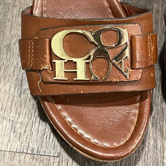 Coach Brown Leather Wedge Sandals 9.5 - Picture 2 of 7